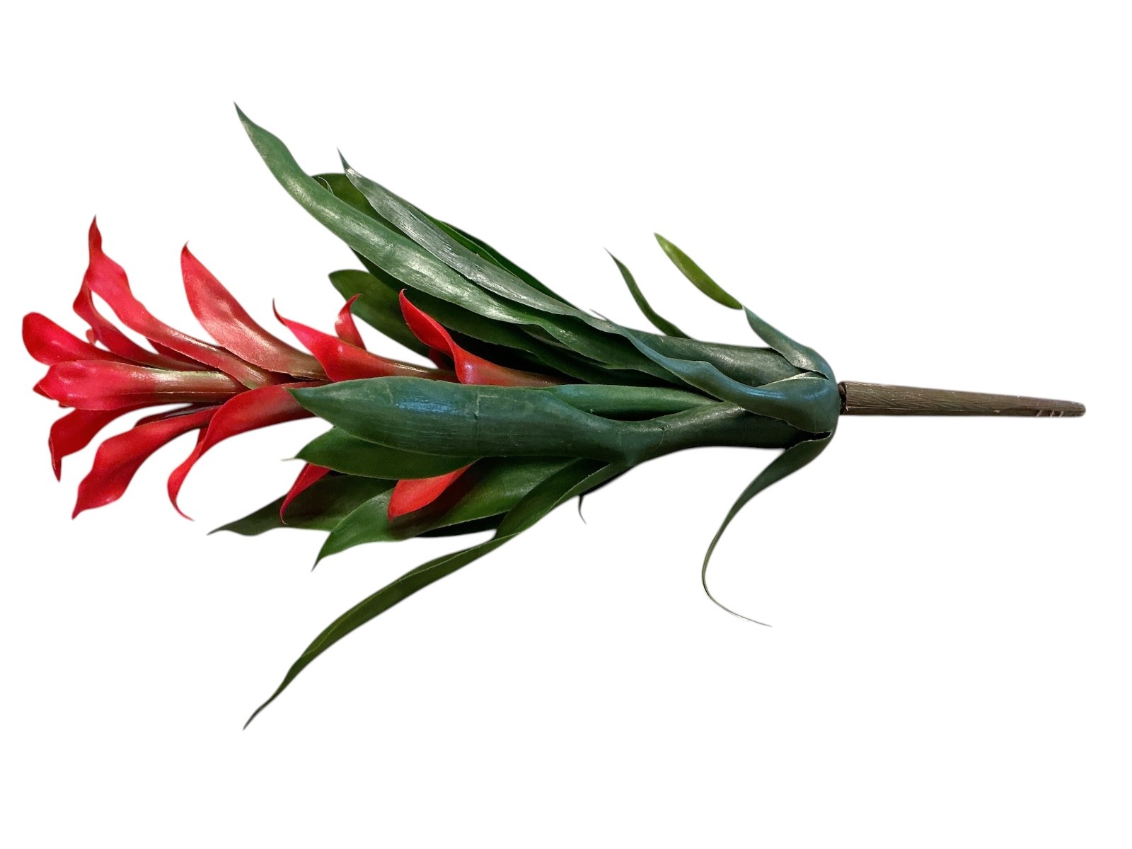 10” Bromeliad faux Flower Stems Red Green Leaves Natural Set Of 4