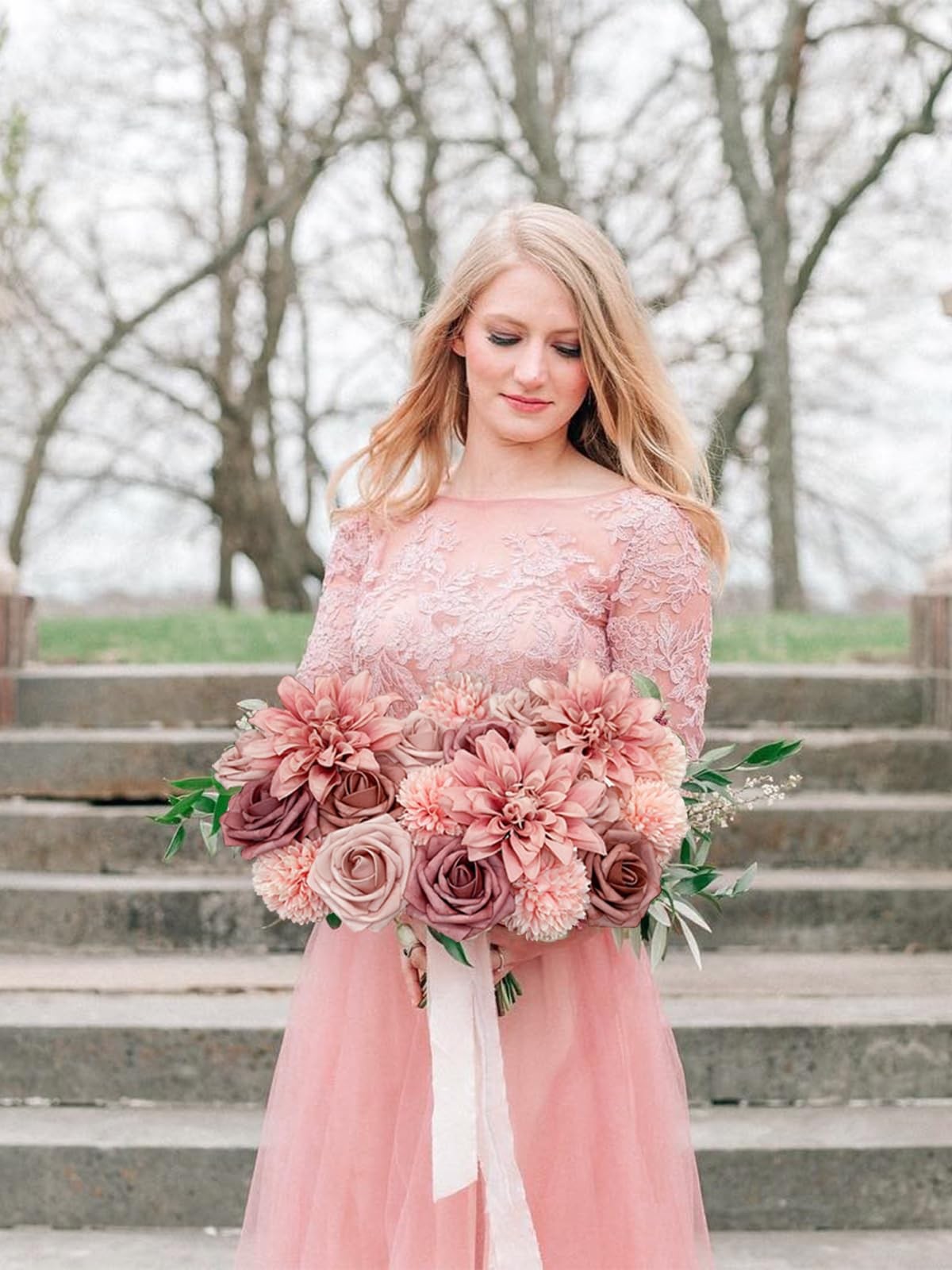 Dusty Roses Artificial Flowers Pink Fake Flower Bulk for DIY Wedding Bouquet …