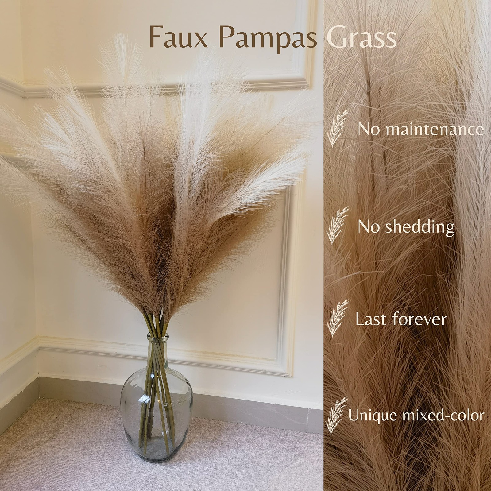 Faux Pampas Grass, 9PCS Pompas, Large Pompas Grass, 38” Tall Pampas Grass fo…