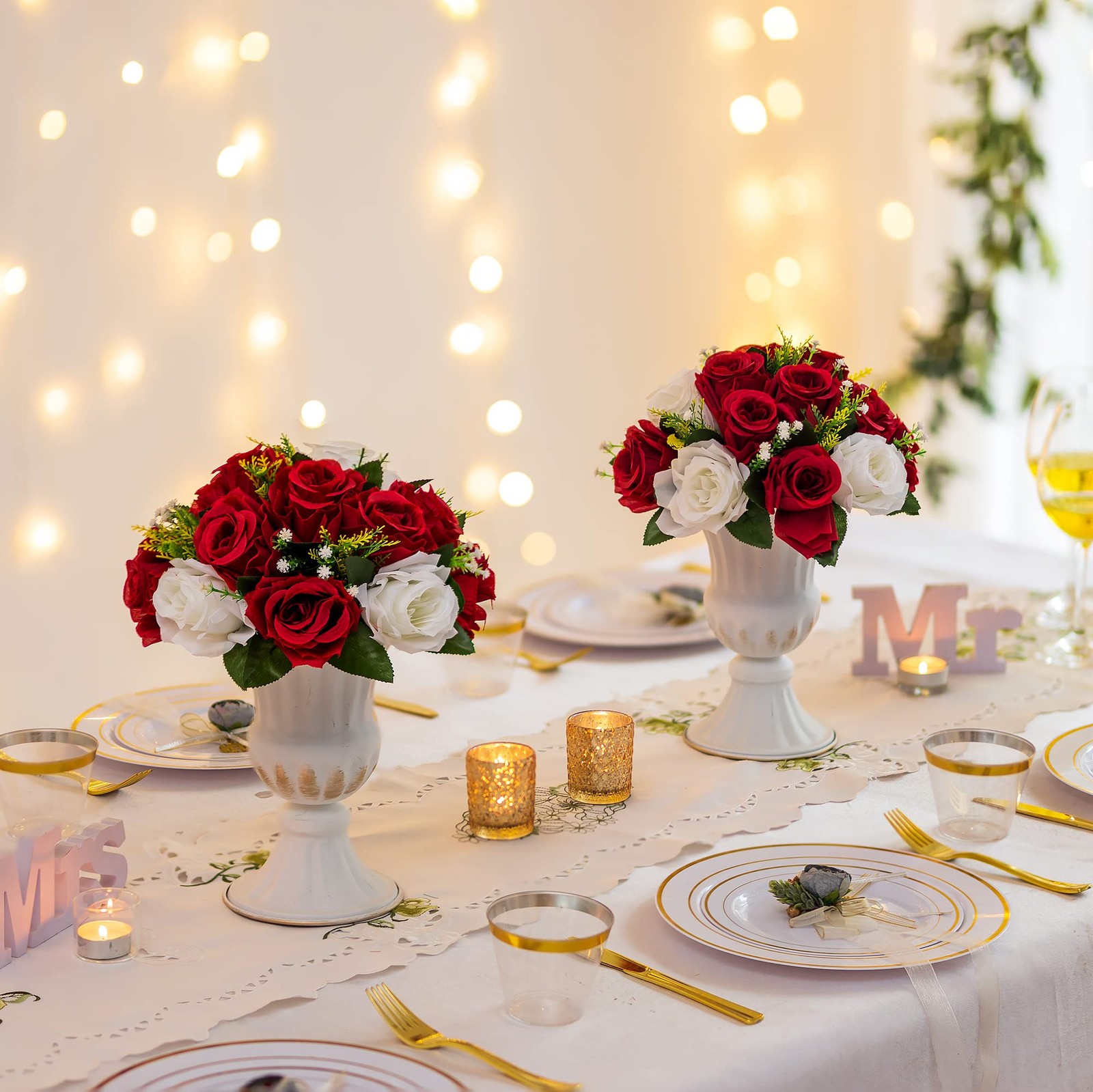 Red Fake Flowers Wedding Centerpiece Kissing Flower Balls Tables Arrangement