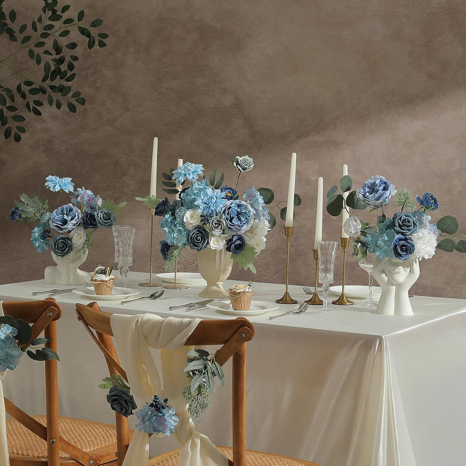 Artificial Flowers Combo Box Set Dusty Blue Flowers for DIY Wedding Bouquet Arra