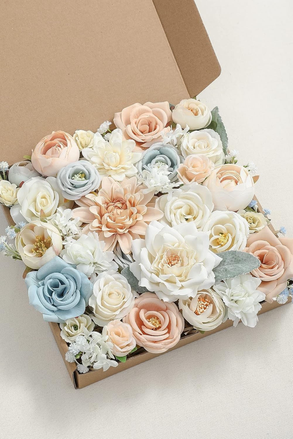 Luxurious Faux Flower Box Set: DIY Bouquets & Centerpieces in Elegant Kraft Box