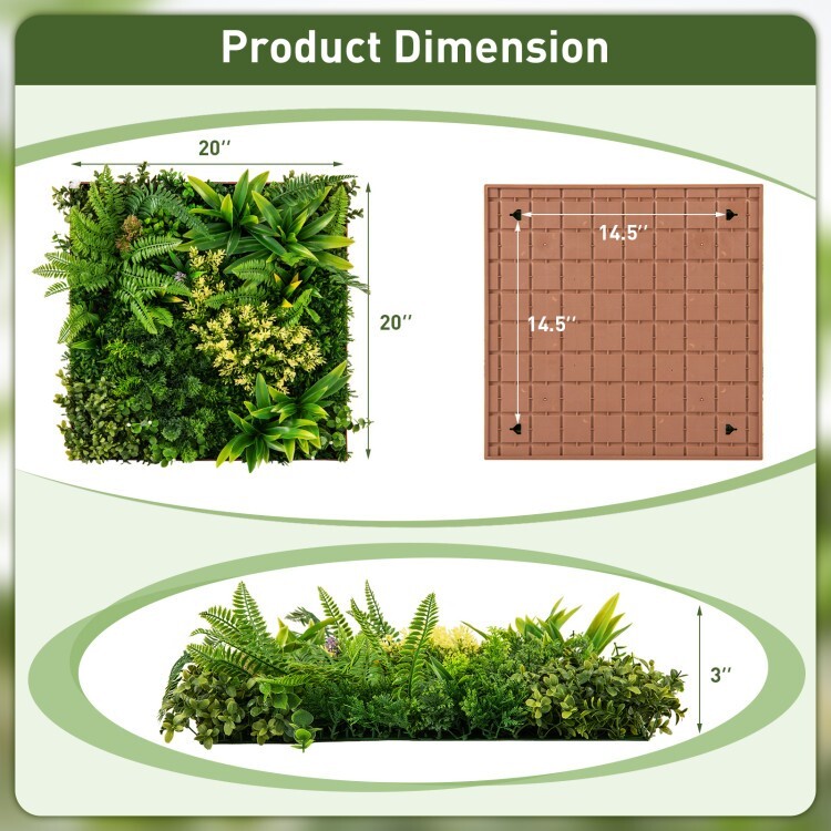 20″ x 20″ Indoor Hanging Artificial Plant Wall w/11 Types of Mixed Faux Plants
