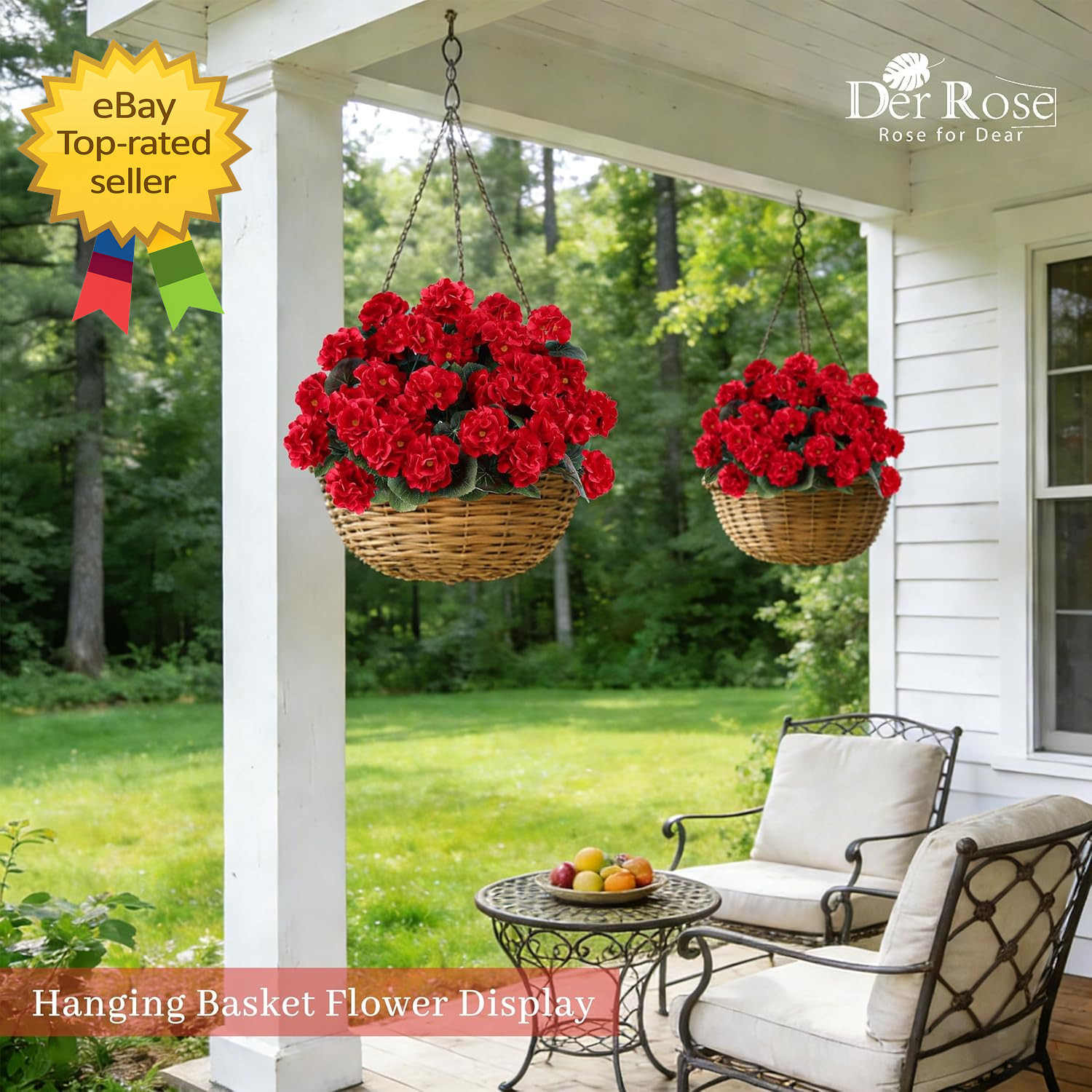 6 Pack Red Artificial Geranium Flowers UV Resistant Faux Outdoor Patio Decor