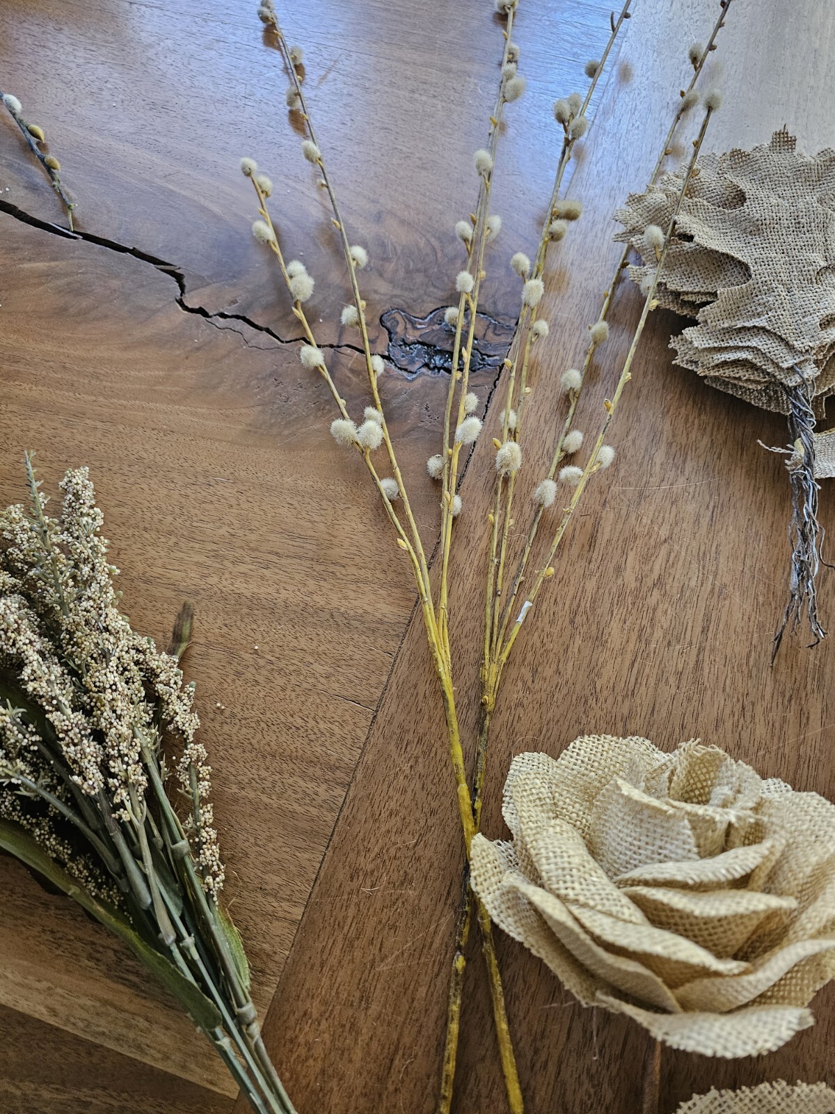 Burlap Hydrangea Roses Leaves Faux Eucalyptus Bushes Stems DIY Bundle Lot