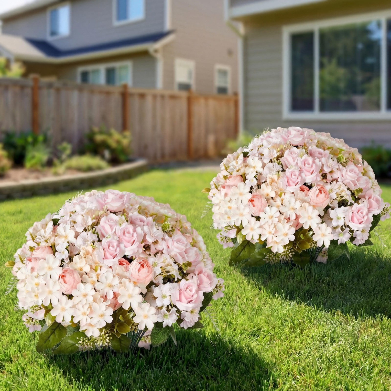 Yunlly 2 Set Artificial Boxwood Topiary Ball Trees with Rose Flowers 19.7” U…