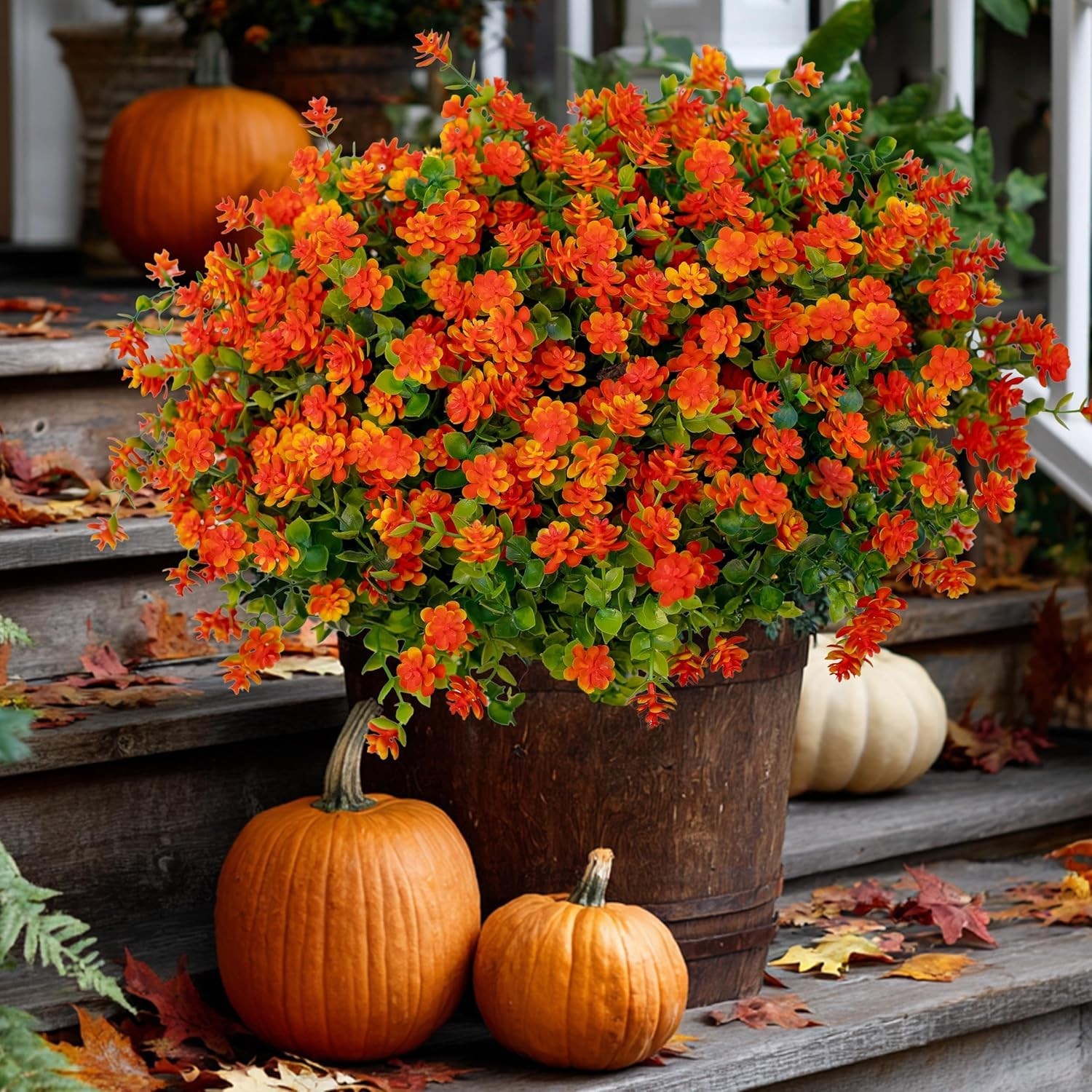 Fake Fall Flowers Outdoor 12 Bundles UV Resistant Faux Mums Garden Decor