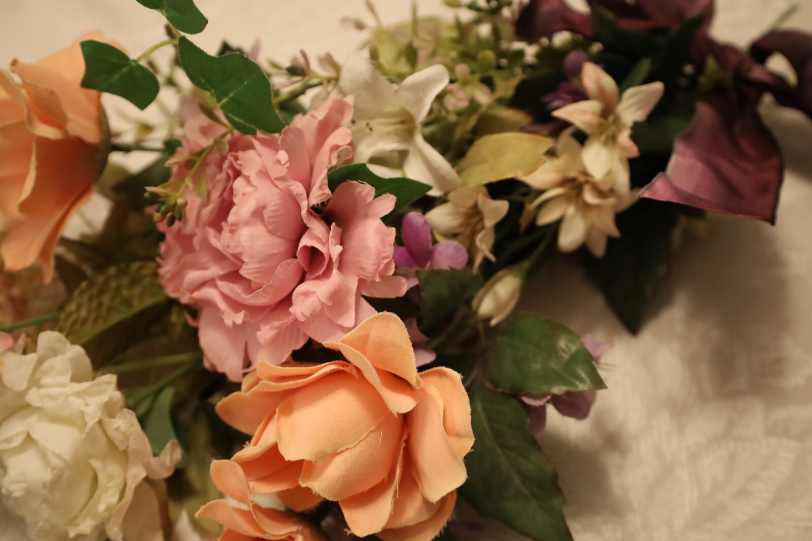 Spring Silk Floral Door Hanger or Wall Arrangement in Purples and Pinks