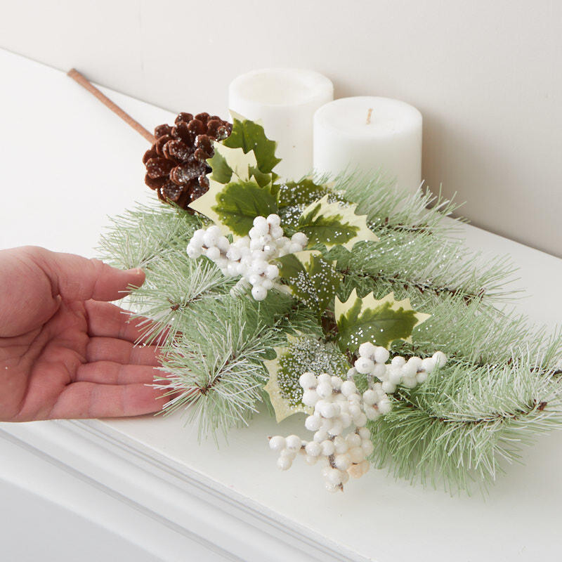 Set of 2 Iced Artificial Pine 28″ Sprays with Berries and Pinecones