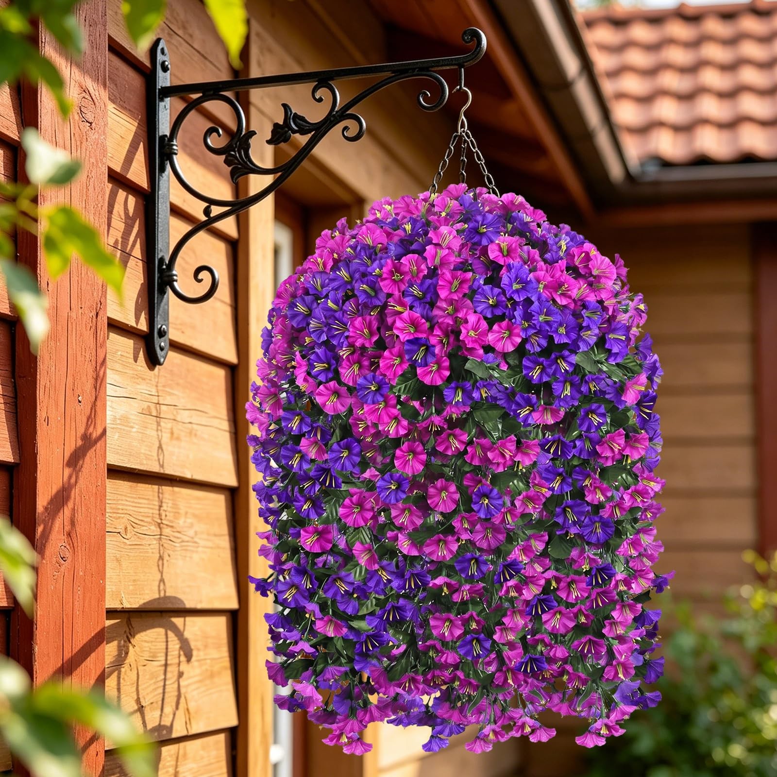 Artificial fake hanging flowers Basket for Outdoor Decor, 4PCS UV Resistant F…