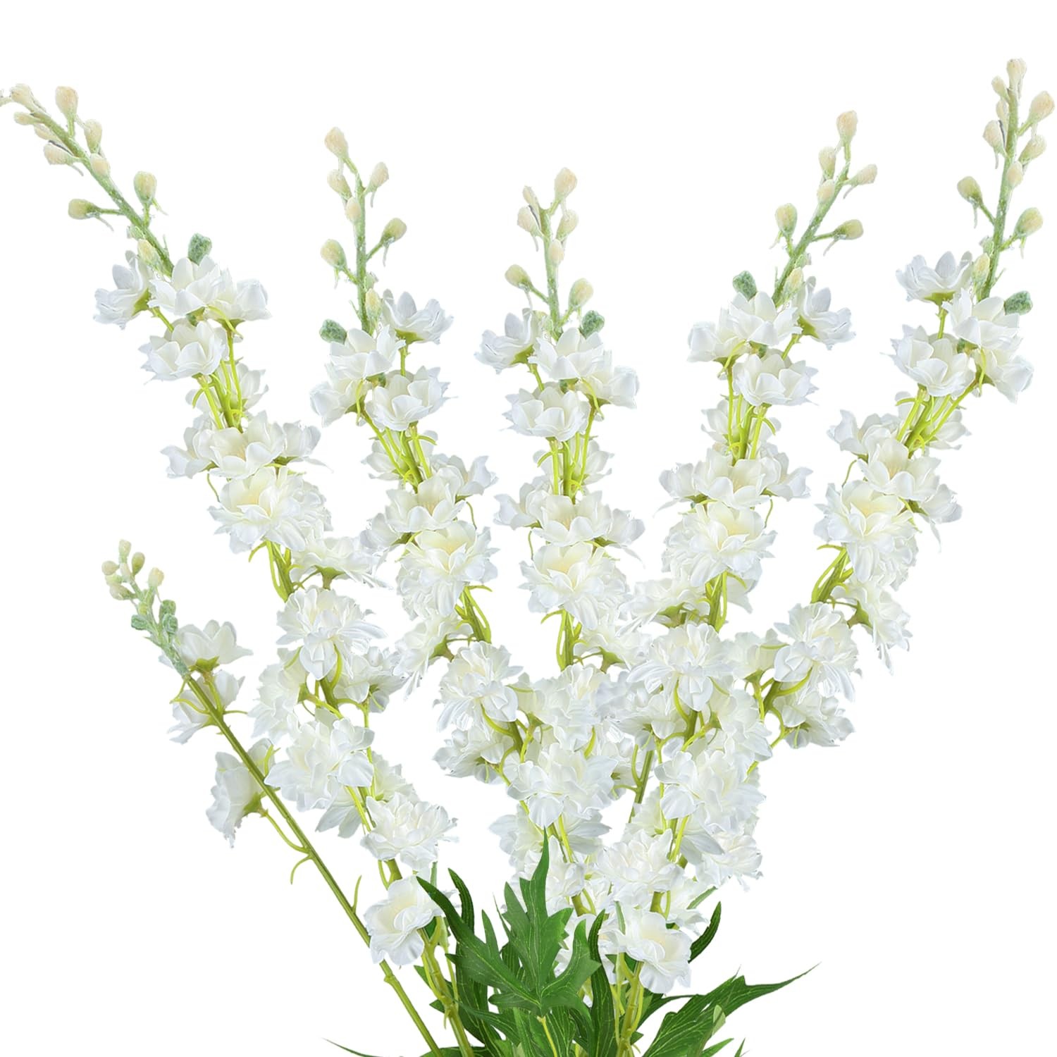5Pcs Delphinium Artificial Flowers, 33″ Long Stem Silk Flower Tall Fake White