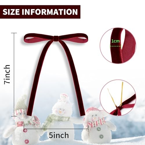 24 Pcs Velvet Christmas Bows 5 x 7 Inch Rustic Velvet Small Ribbon Wine Red