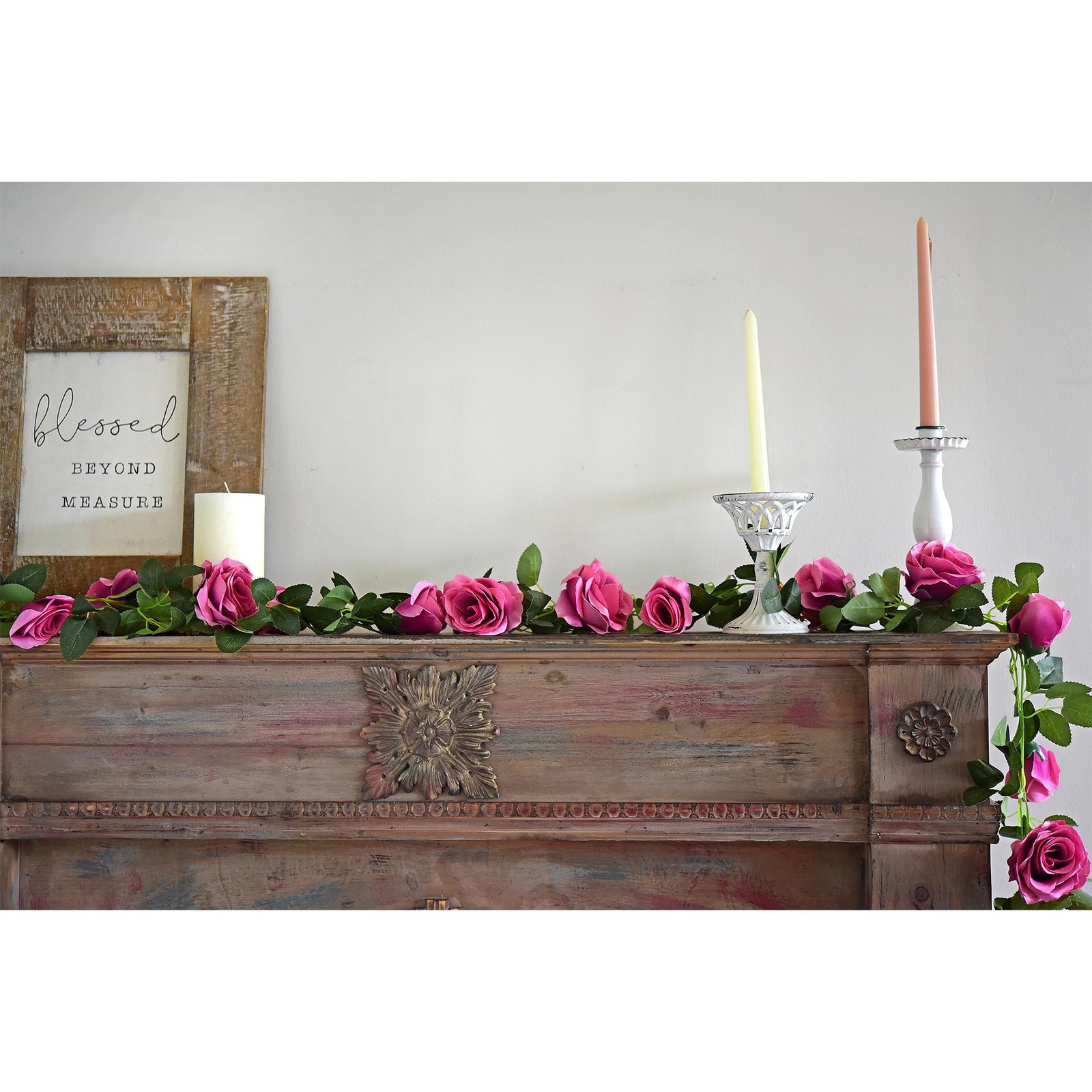 FiveSeasonStuff 29 Ft 4 Pack Rose Silk Flower Garland Artificial Flowers Deco…