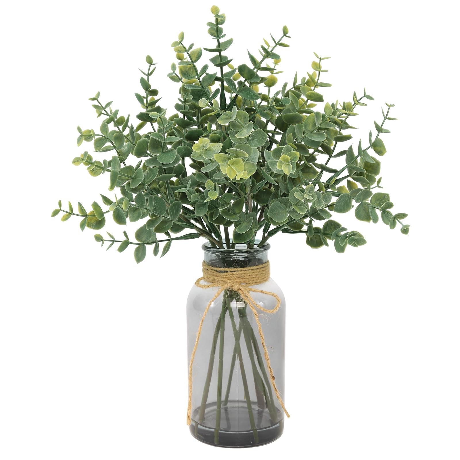 Eucalyptus Stems in Glass Vase with Faux Water, 14″ Eucalyptus Fake Plants Fa…