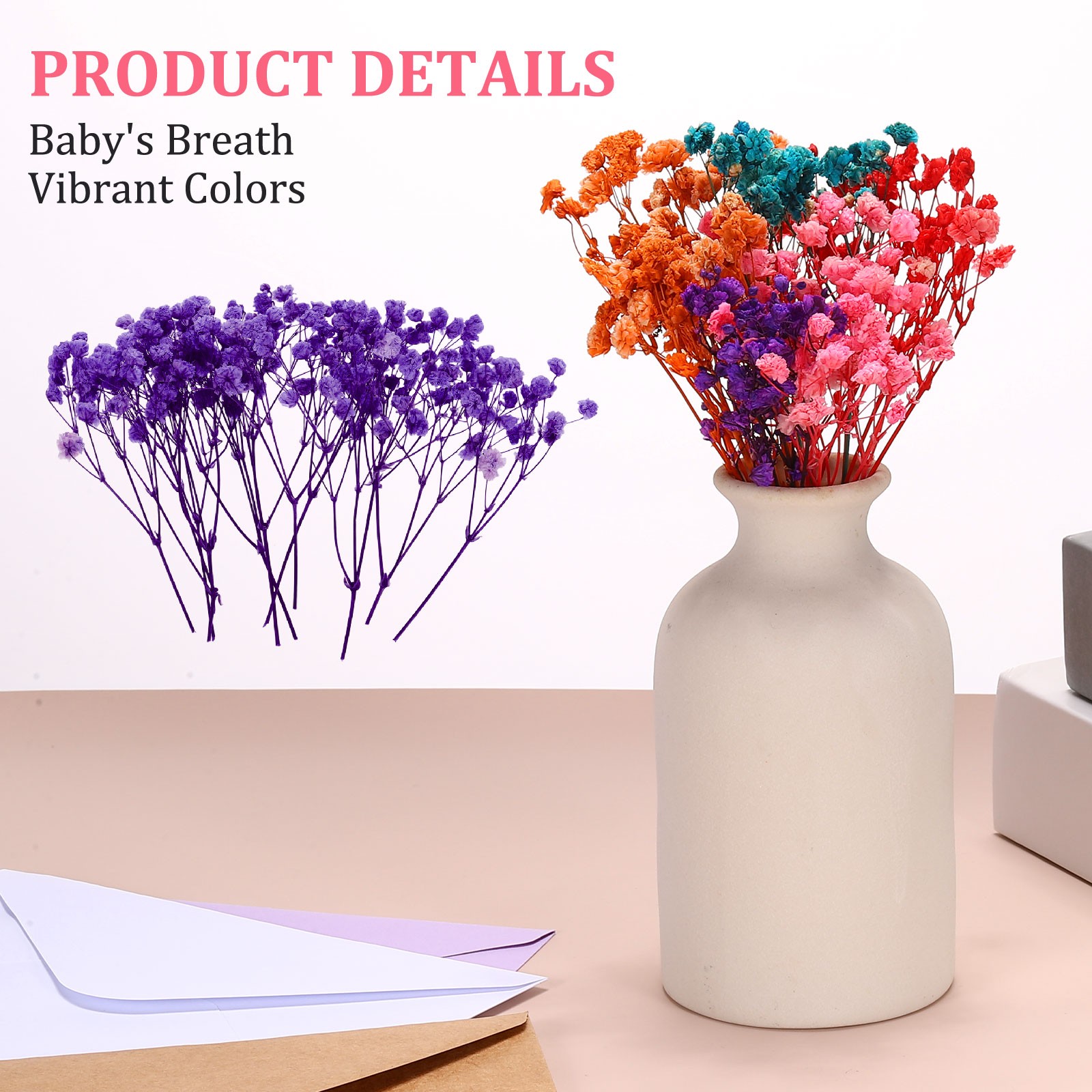 30 Pcs Dried Gypsophila Flower 4″ Blue Purple Pressed Flowers with Tweezer