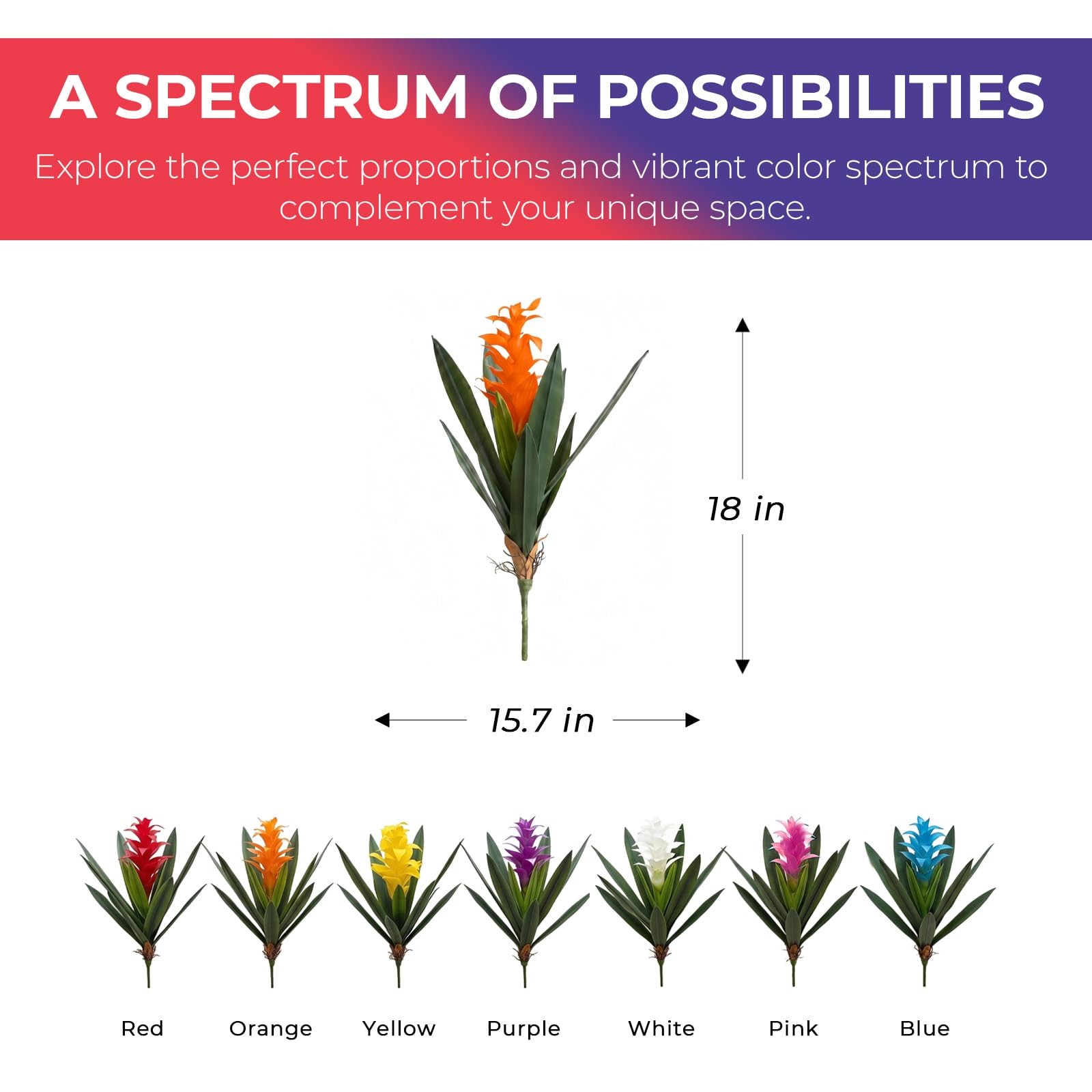2 PCS 18 Inch Orange Artificial Hawaiian Ginger Flower Fake Bromeliad Plant