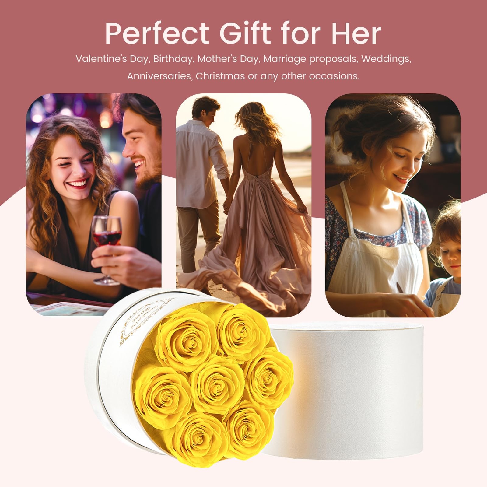 Yellow Preserved Roses in a White Box Long-Lasting Forever Flowers for Her