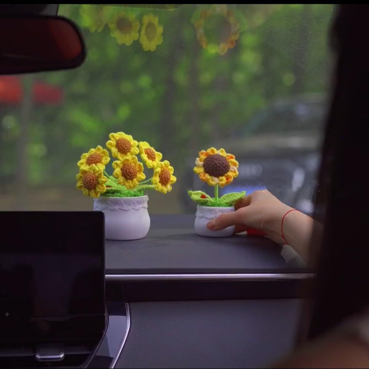 SUNFLOWER CROCHET FLOWERS 6HEAD POTTED KNITTED ARTIFICIAL SUNFLOWERS DESK DASHBO