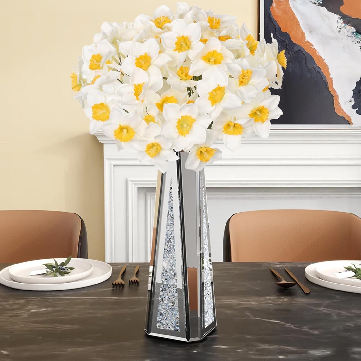 12 Stems Daffodils Artificial Flowers 2 Bunches Real Touch Fake