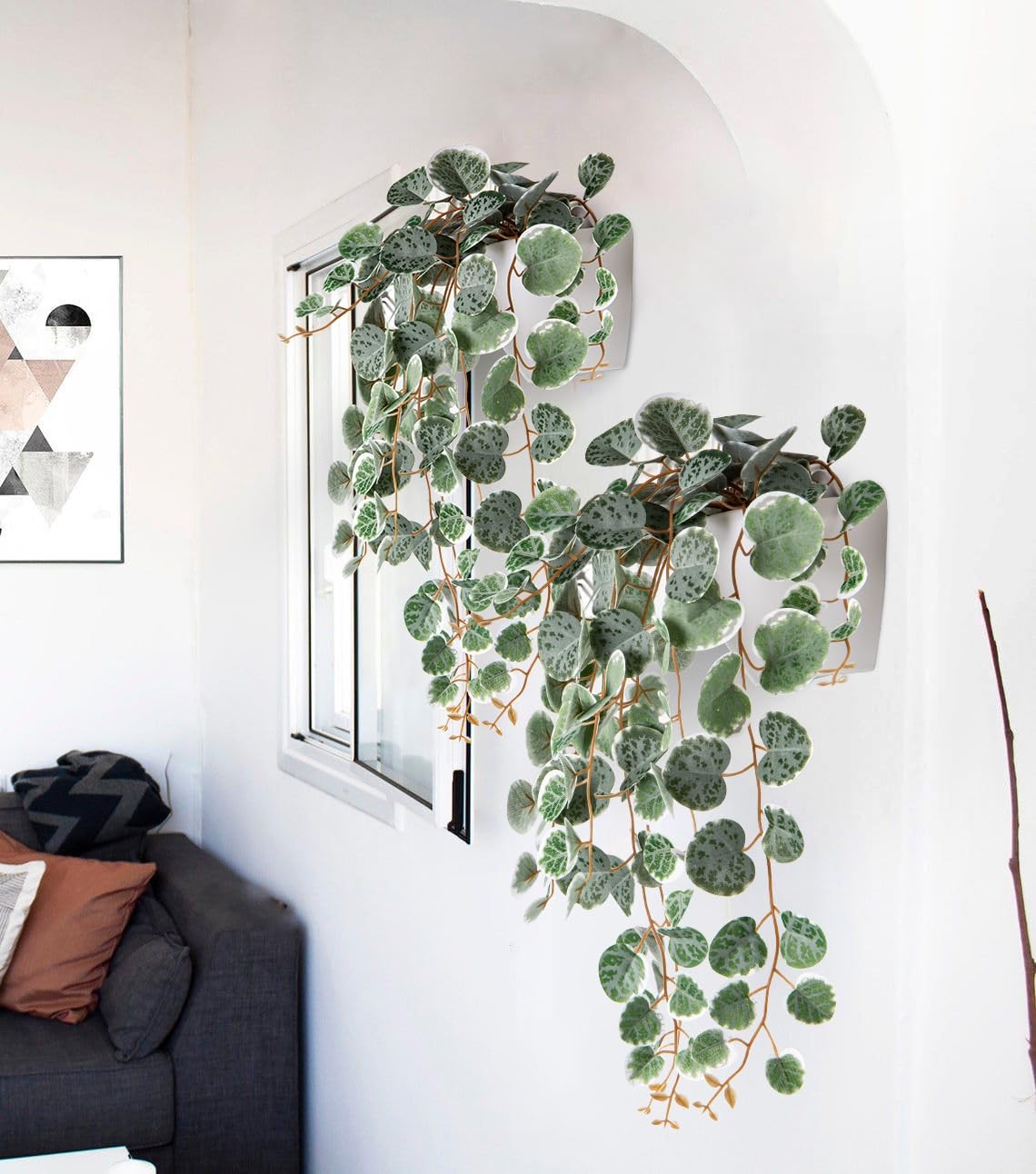 17 Inch Faux Hanging Plants Indoor Artificial String Heart Semicircle Green W…