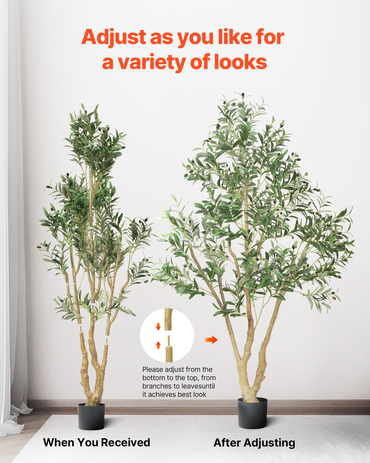 VEVOR 6FT Artificial Olive Tree Tall Fake Plant with Black Pot for Home Office