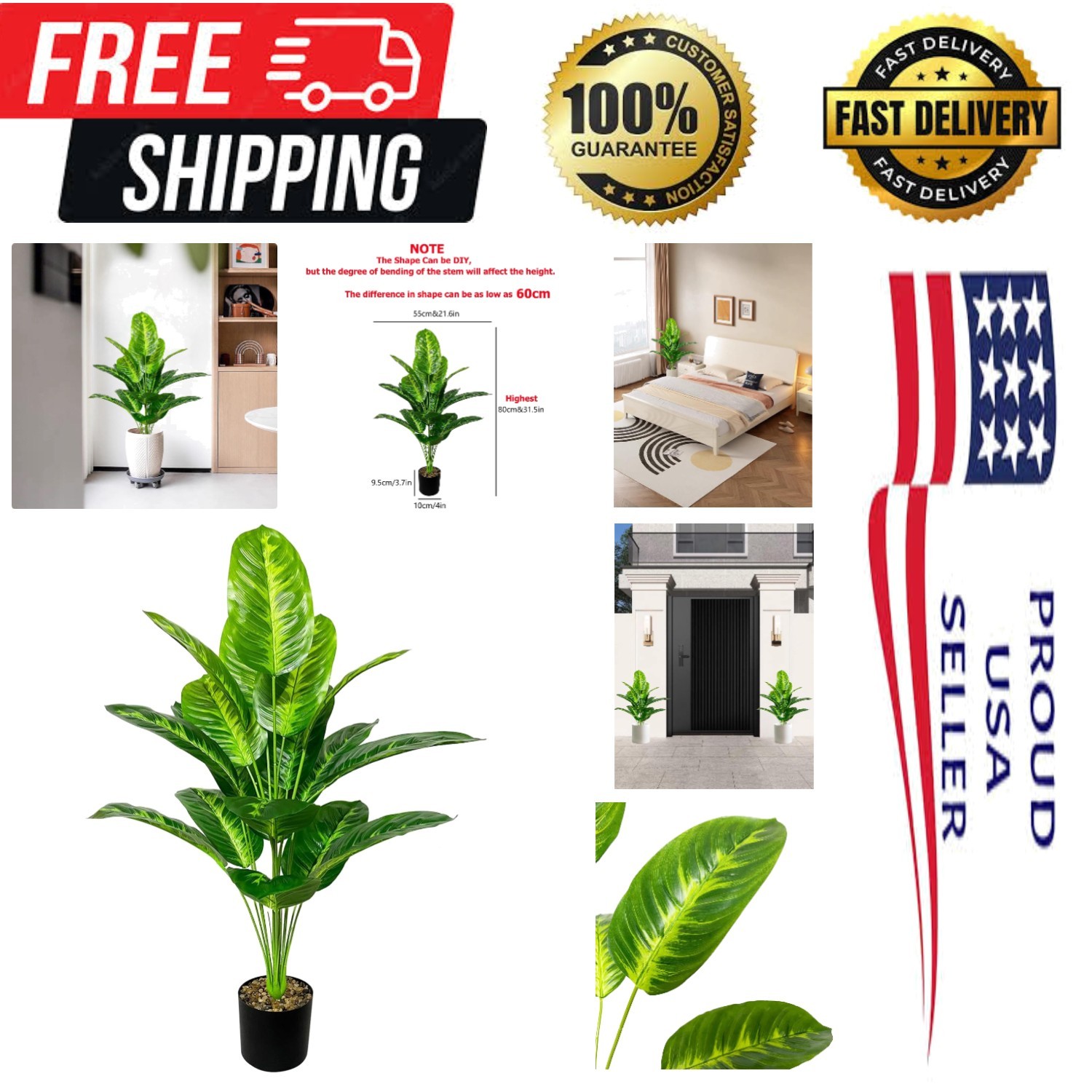 Artificial Plants in Pots Large Fake Tree Floor Faux Tropical Plants Decorati…