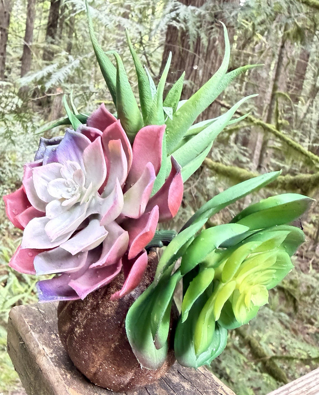 7″ Pink & green Artificial Succulent Arrangement in small 2.75 “ ceramic vase