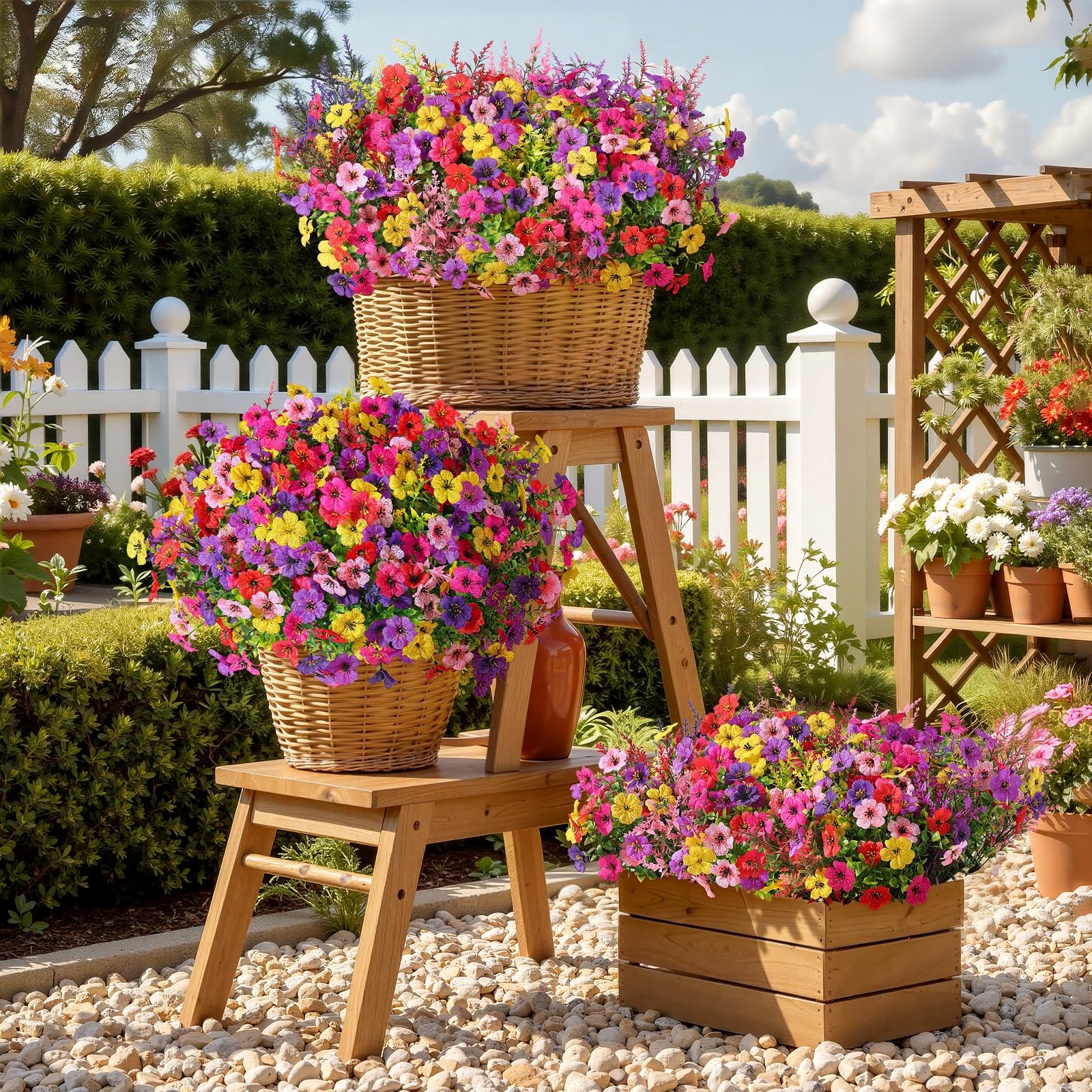 24 Bundles Artificial Flowers for Outdoors UV Resistant Decor