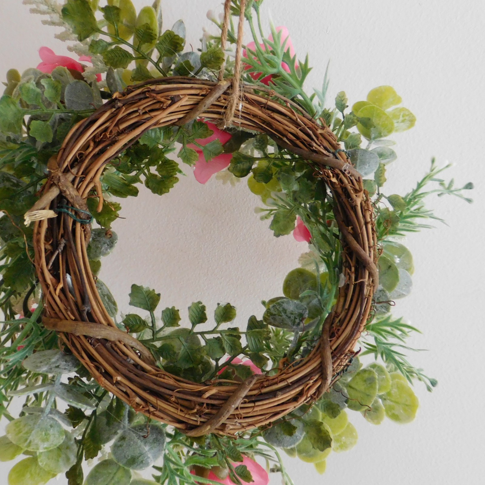 Dusty Miller Mini Wreath Eucalyptus Pink Roses Candle Ring