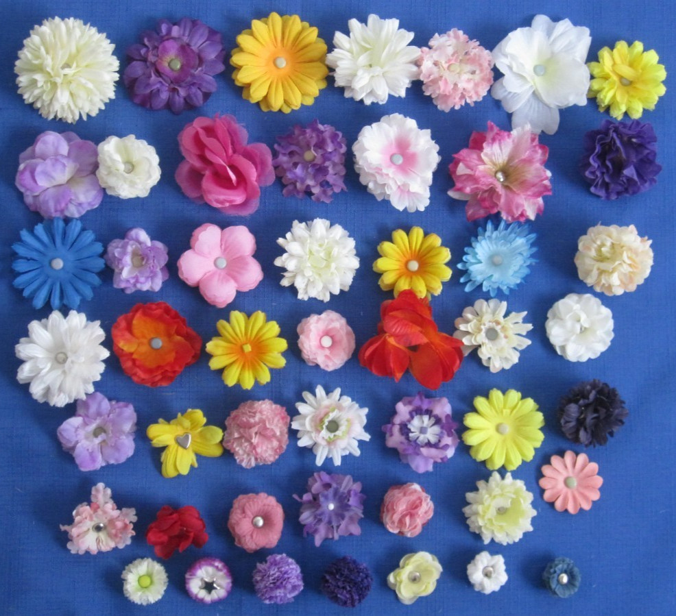 #6 Lot-49 Small/Medium Layers Used Silk Flower Petals 1-3″ Brads Multiple Colors