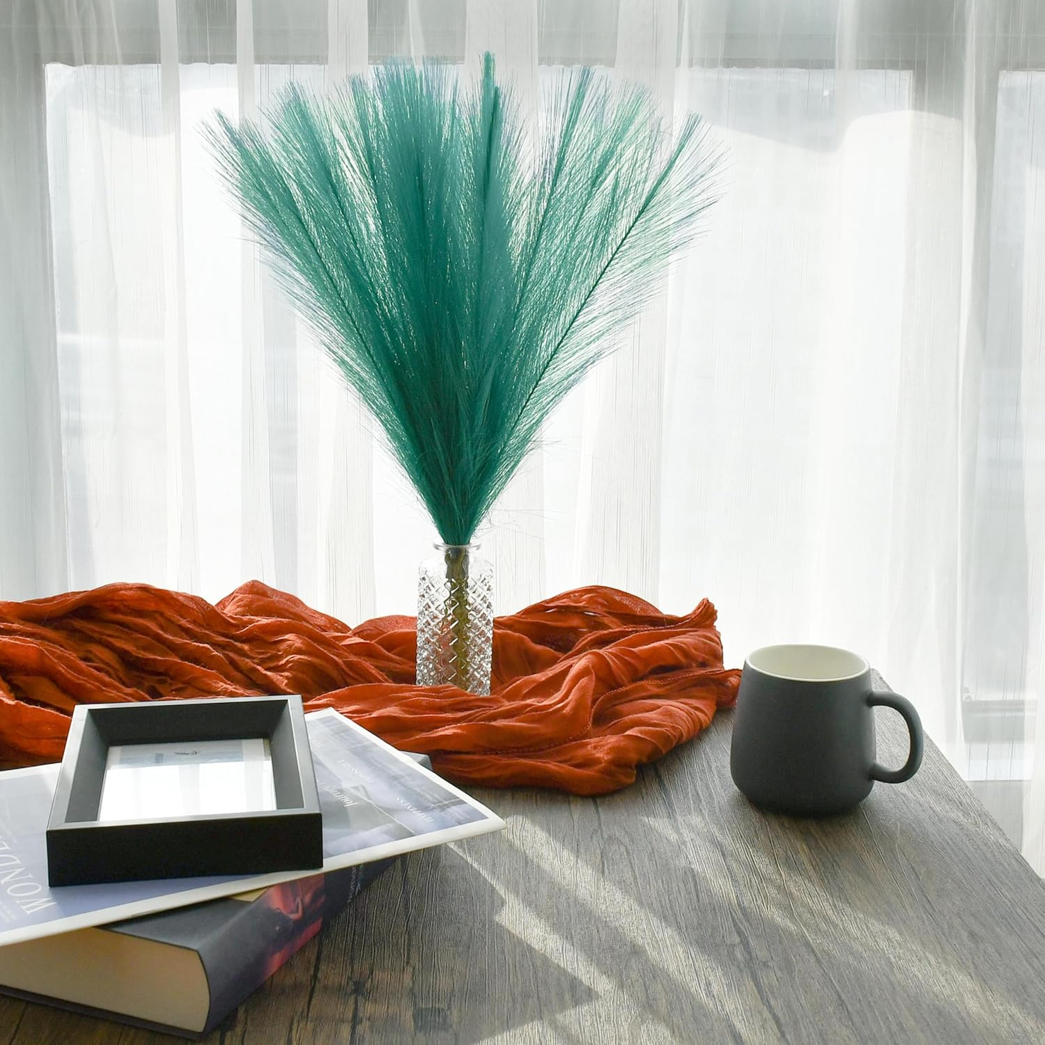 Teal Silk Pampas Grass Bouquet 20 Stems 17.7In Fluffy Artificial Pampas with …
