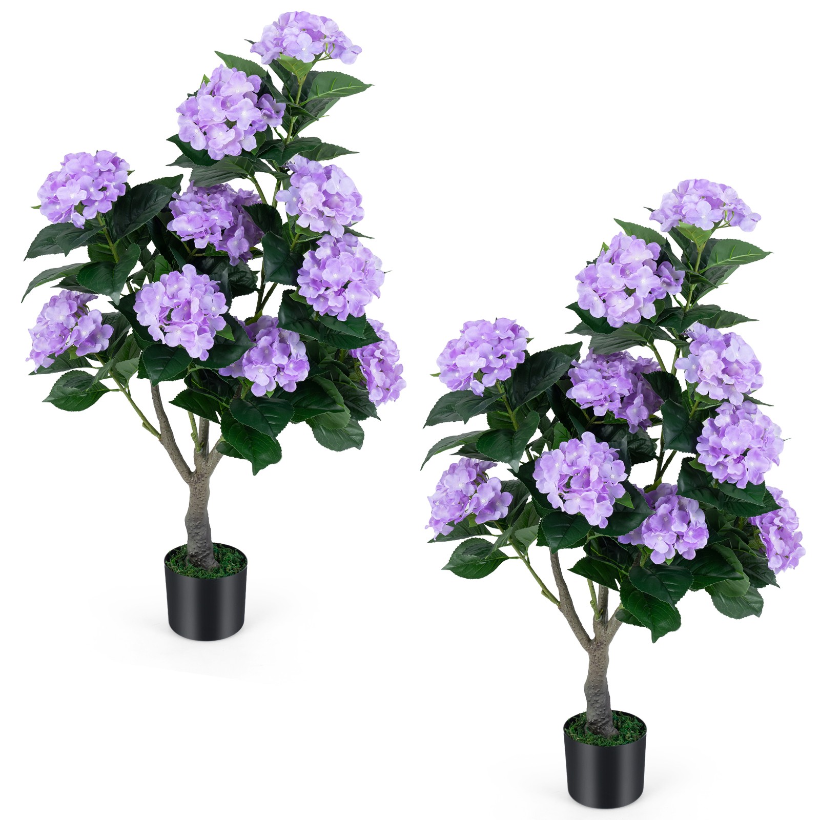 2-Pack Artificial Hydrangea Tree, 43.5″ Faux Flower Plants with 11 Blooms&Trunk