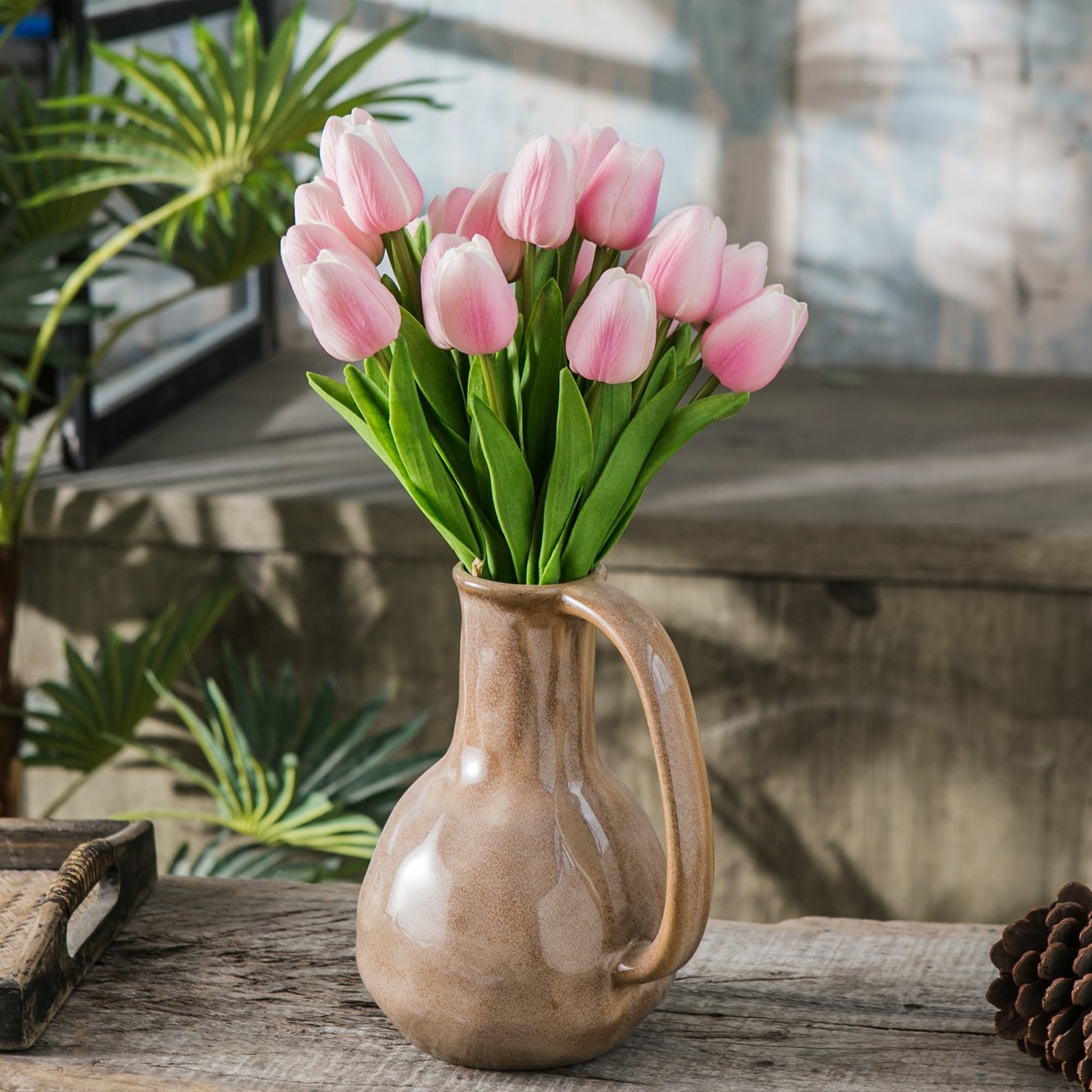 20 PCS 13 Inch Pink White Artificial Tulip Silk Fake Flowers Wedding Decor