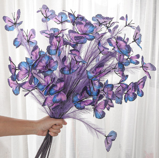 Artificial Butterfly Flower Stalk 65x6cm Purple Plastic Silk for Party Home Use