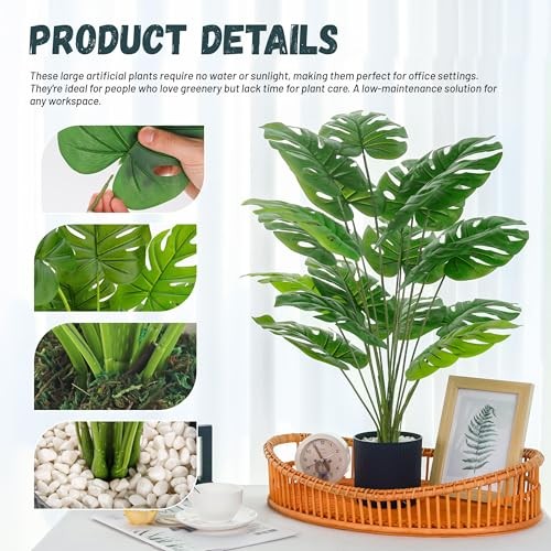 28″ Fake Plants Large Artificial Monstera Faux Potted Plants 28″-BLACK 1