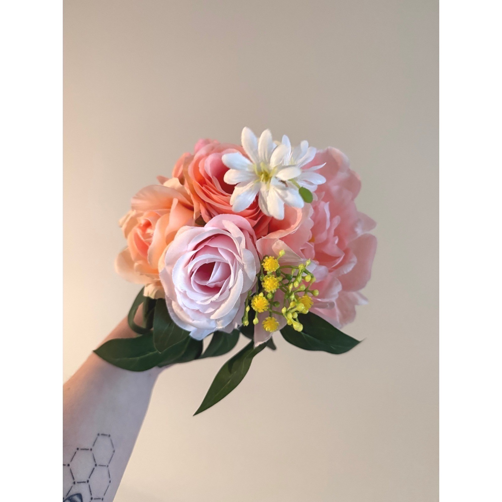 Lot 3 Faux Peony Rose Flowers Pink Peach Bridal Bouquet Wedding Decor Silk Party