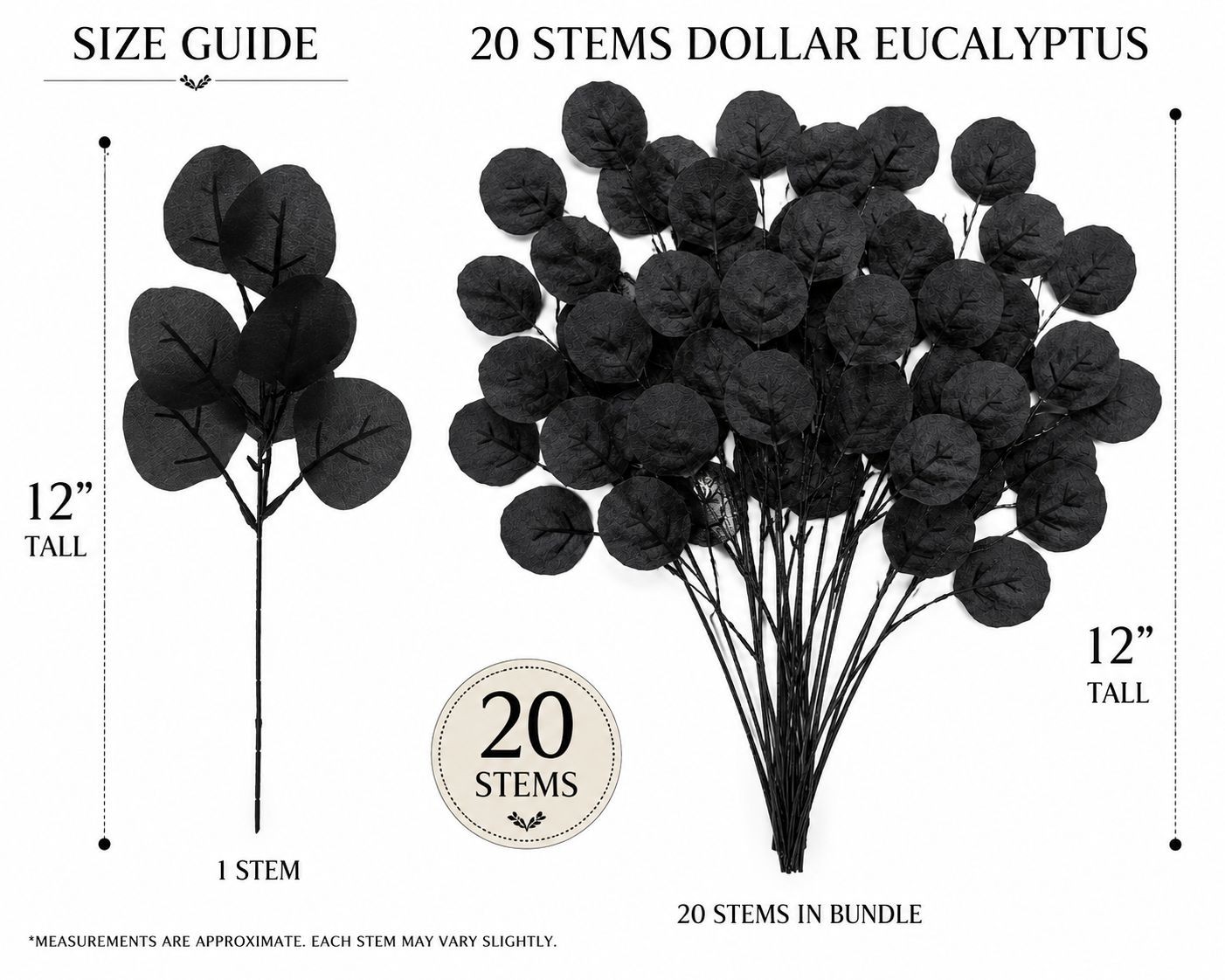 20 Black Dollar Eucalyptus Stems 12 Inch Faux Eucalyptus Picks Gothic Wedding De