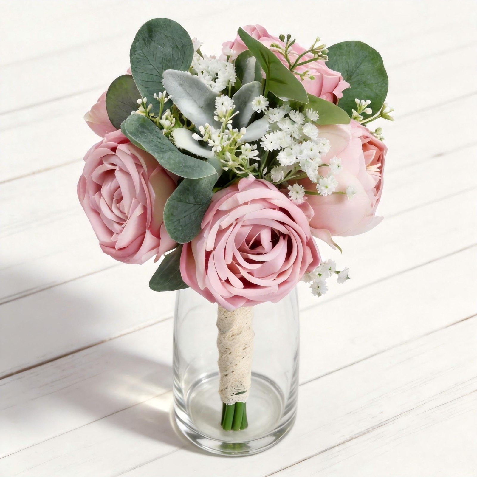 2 PCS Dusty Pink Peony Rose Bridesmaid Bouquet Wedding Bridal Shower Decor
