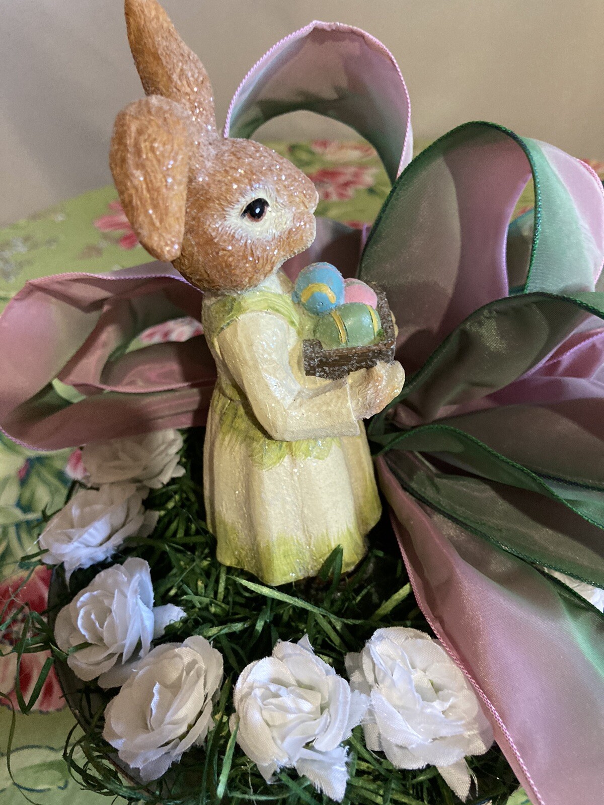 Mother Bunny Collecting Easter Eggs in Large Urn