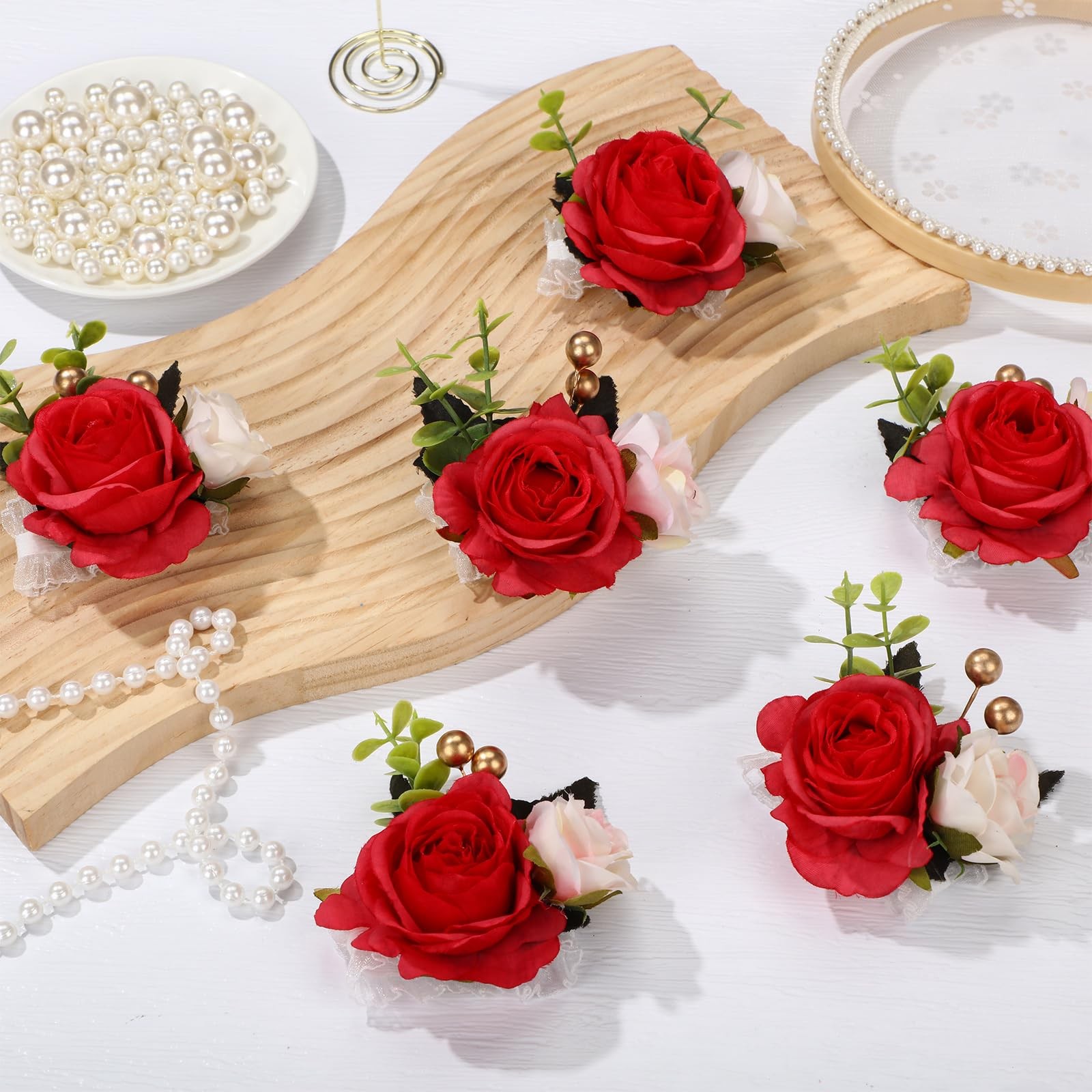 24 Pcs Wedding Rose Wrist Corsage Wristlet Band for Bridal Bridesmaid Flowers…