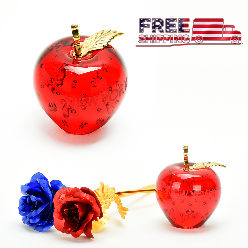 Glass Red Apple Gold Leaf Mother’s Day Romantic Gift Idea Luxury Decorations