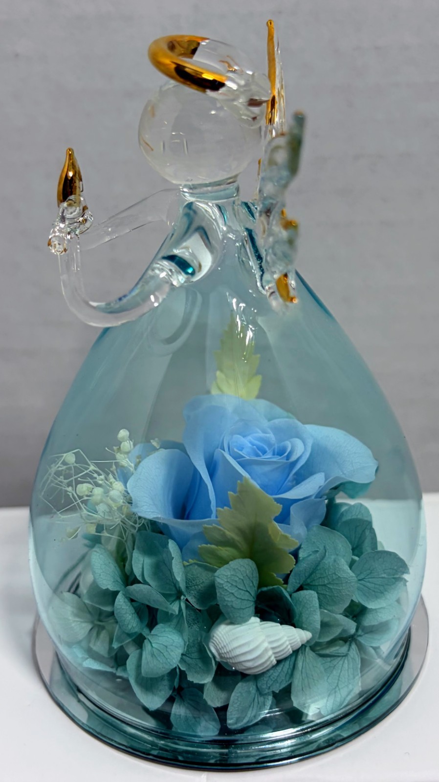 Glass Angel Figurine with Preserved Flowers – Eternal Rose ANLUNOB – Gift Box In