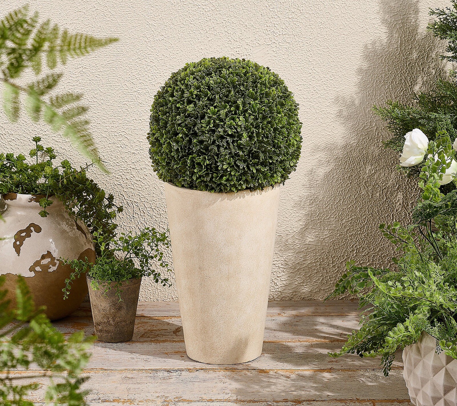 Garden Reflections 24″H Boxwood Sphere in Planter – Ivory M93500 –
