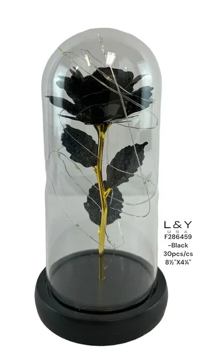 Illuminated Domed Black Rose