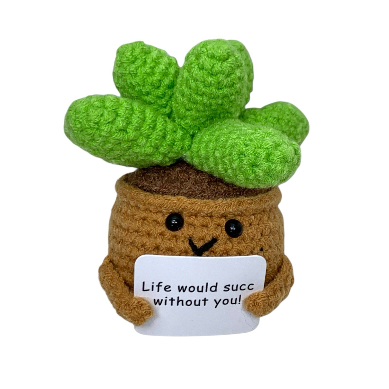 Small Novelty Crochet Succulent Potted Plant Saying Life Would Succ Without You