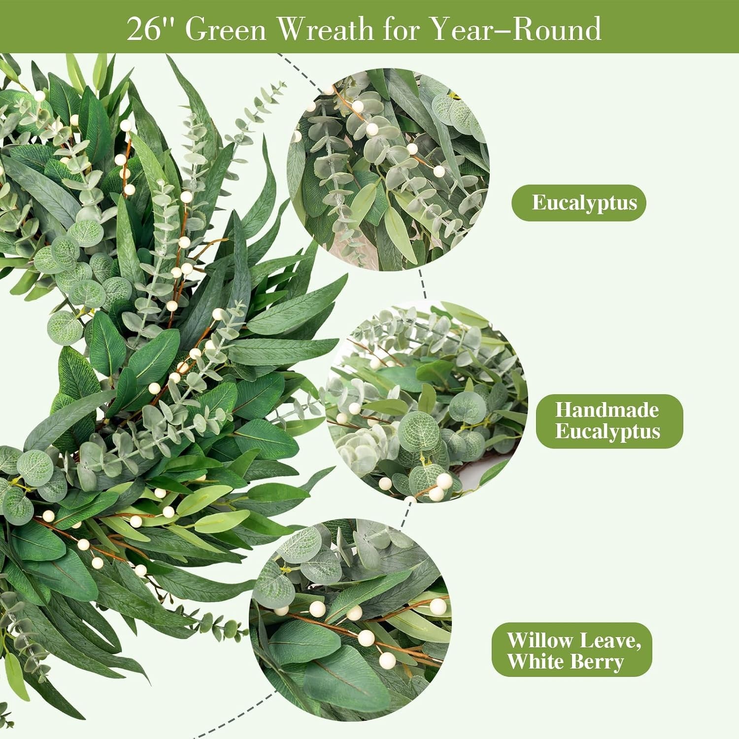 Farmhouse Style 22″ Green Eucalyptus Wreath – Perfect Gift for All Occasions