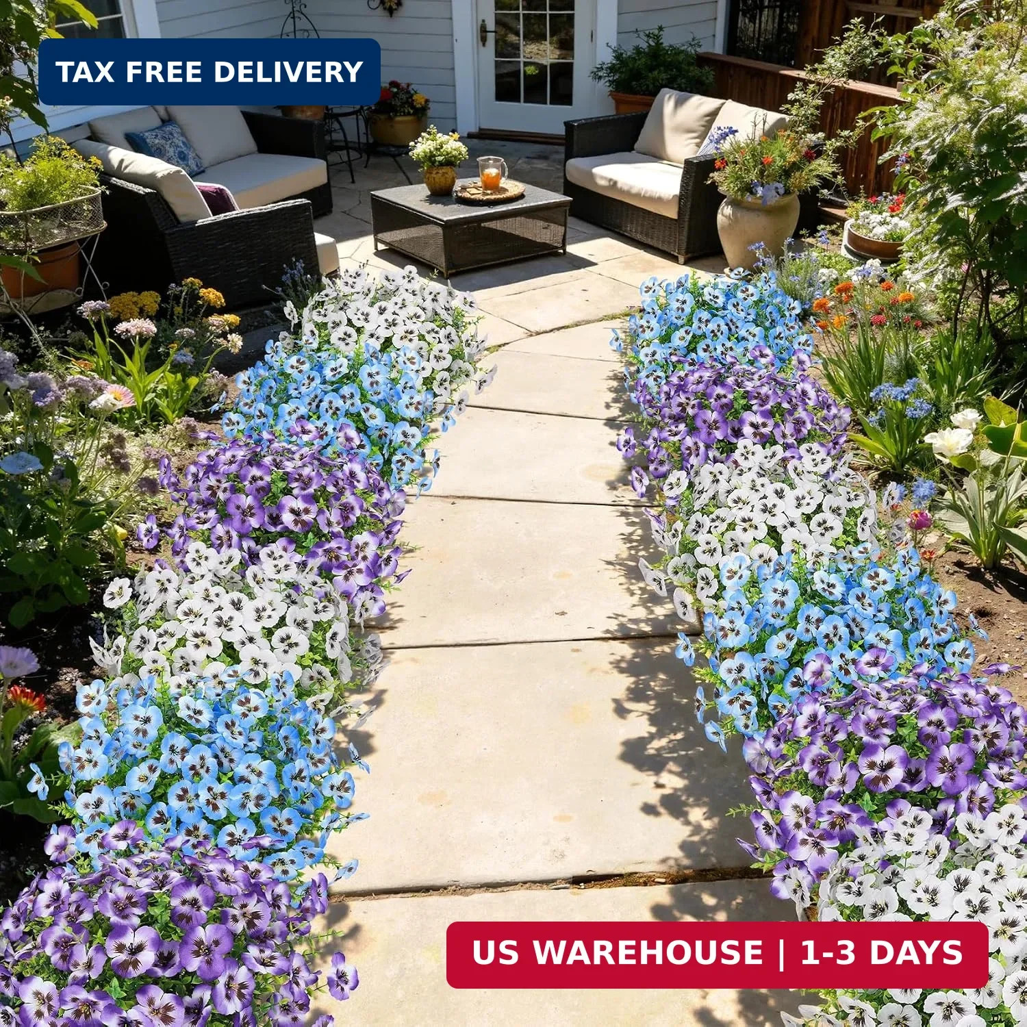Ouddy Decor 20 Bundles Artificial Pansy Flowers for Outdoors, Fake Silk Flowers