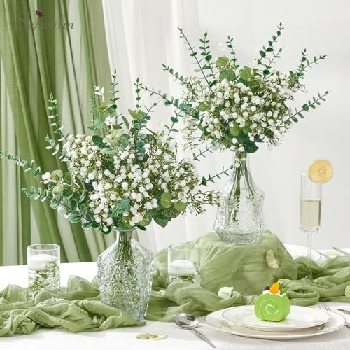 100 Pcs Mixed Artificial Eucalyptus Stems,Babys Breath Artificial 100pcs