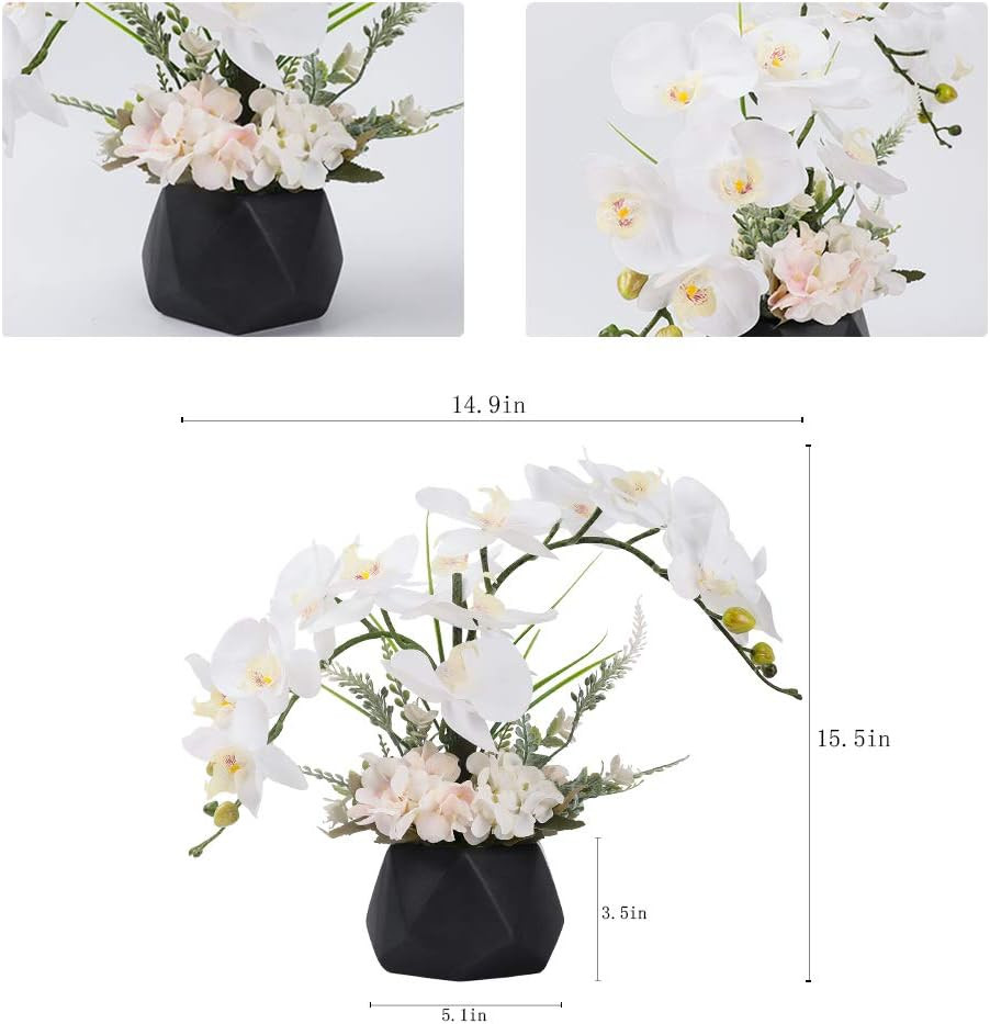 Real Touch White Orchid in Black Vase – Elegant Table Centerpiece Decor