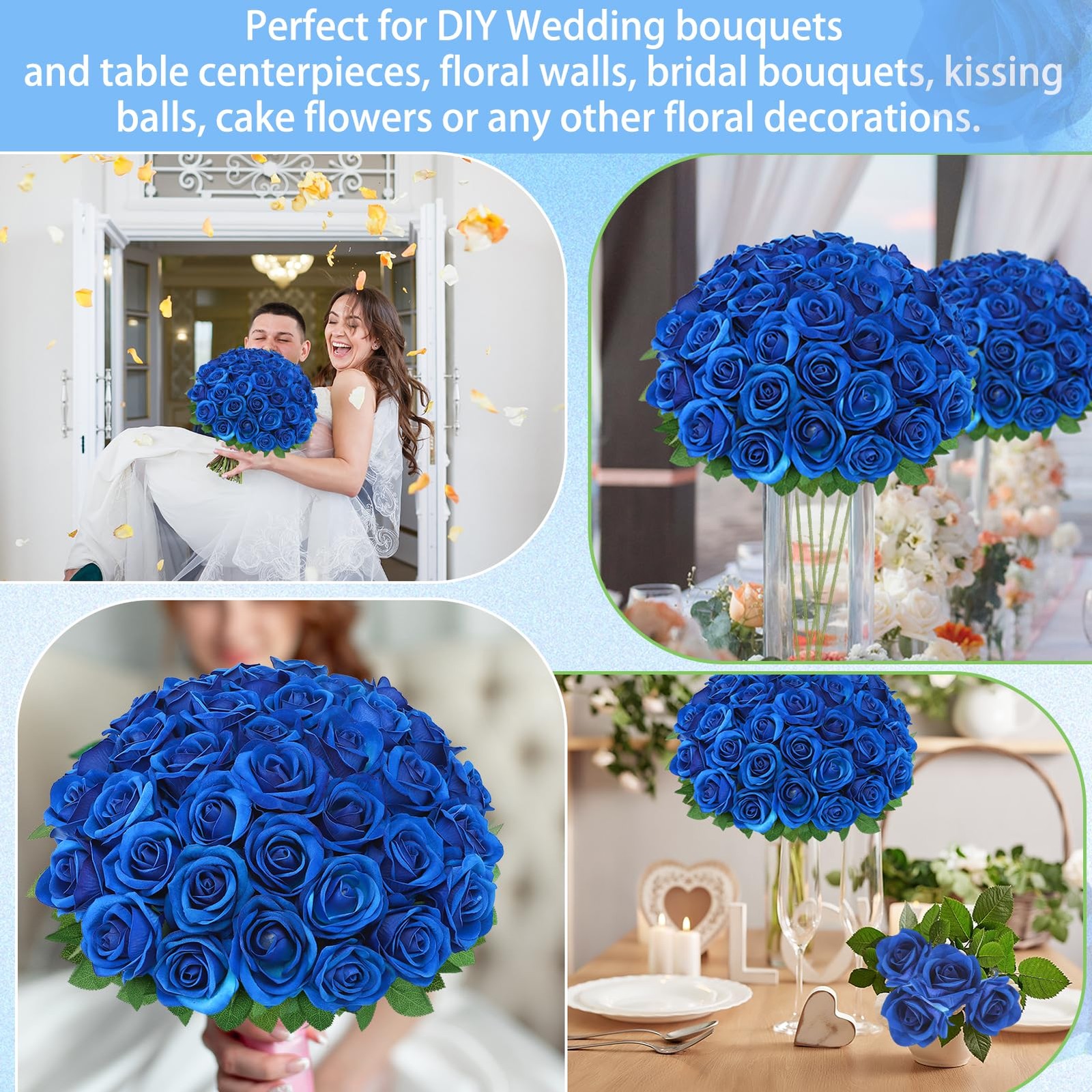 36 Pcs Velvet Texture Royal Blue Artificial Flowers Bridal Bouquet